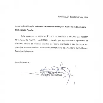 AUDITECE manifesta apoio à Frente Parlamentar Mista pela Auditoria da Dívida