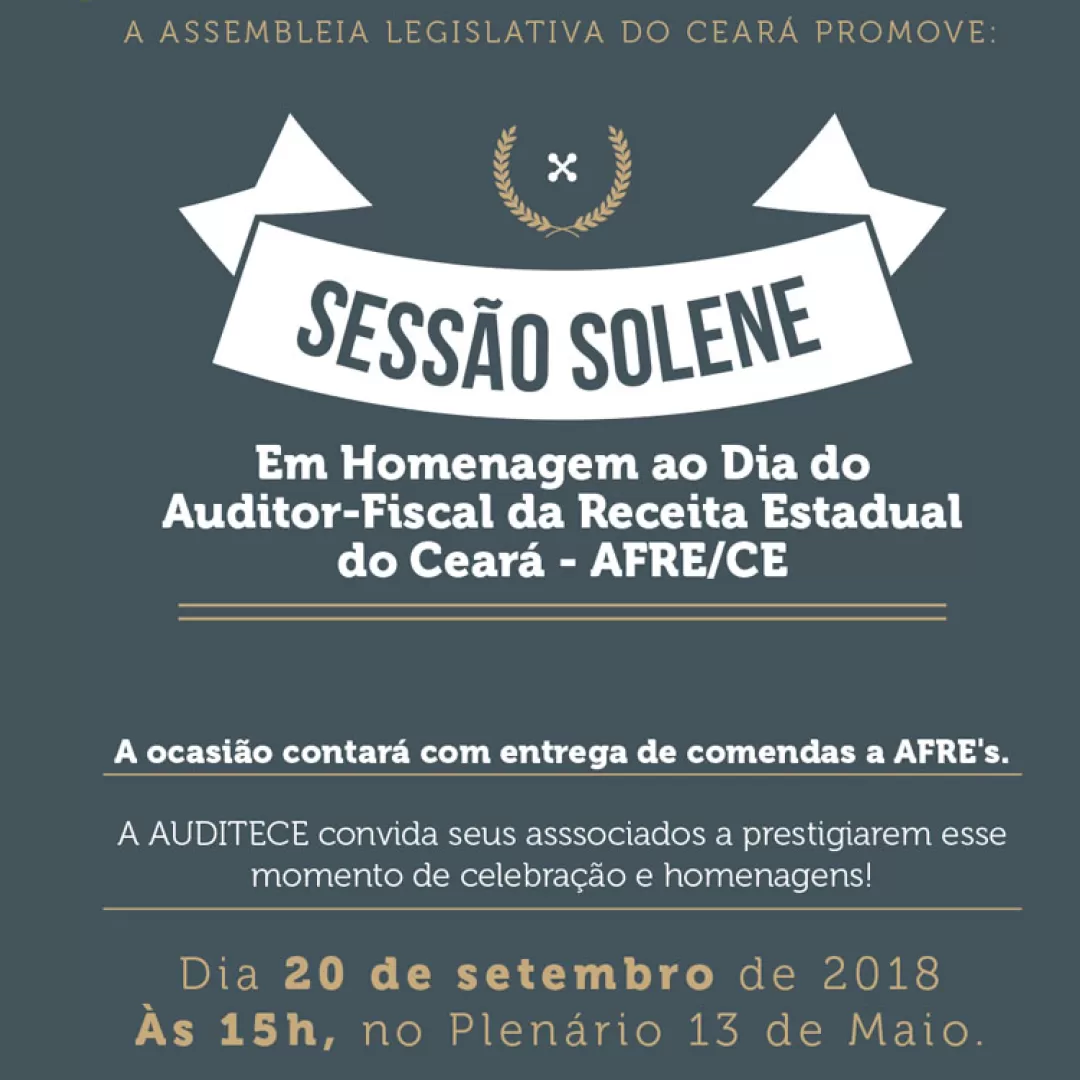 Sessão Solene em homenagem ao AFRE-CE acontecerá amanhã (20/09)