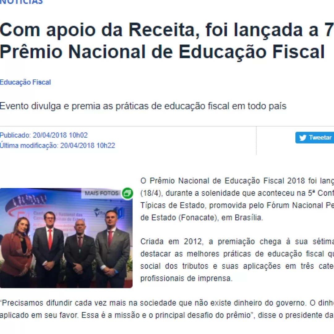 Receita Federal do Brasil destaca Prêmio Nacional de Educação Fiscal